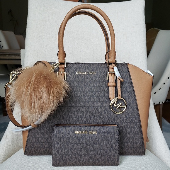 MICHAEL Michael Kors Handbags - SOLD Michael Kors Ciara Bag + Wallet + Pom brown